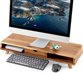 ONIJA Solid Sheesham Wood Monitor Stand with Drawer - Wooden Monitor Riser for Desk - Computer Monitor Stand for Desk - Multi-Purpose Desktop Storage Stand for Computer